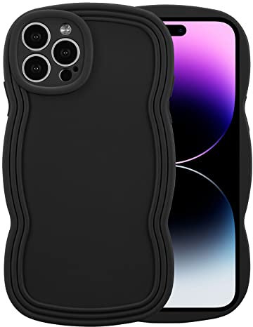 XIZYO Case for iPhone 13 Pro Max 6.7 Inch, Cute Solid Color Curly Wave Shape Frame Silicone Shockproof Case, for Women Girls Slim Soft TPU Full Camera Lens Protective Cover, Black
