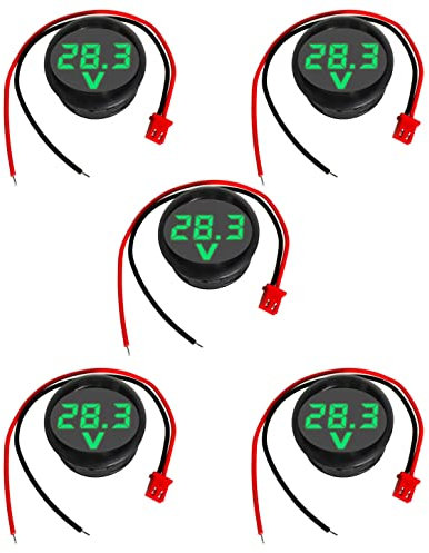 GTIWUNG 5PCS Voltmetro Digitale DC 4-100V, 12V DC Voltmetro Impermeabile Display LED a 3 Cifre di 2 Fili Tester per Auto/Moto/Marina/Camion/Barca, Verde