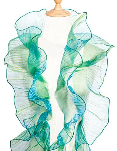 OIIKI Rüschen Plissee Organza-Spitzenborte, 4,5 m, Organza-Chiffon, gerüschter Stoffbesatz, Tüll-Rüschen-Spitzenbordüre zum Basteln, Nähen, Kleiderbeutel, Dekoration, Besatz, Farbverlauf, Gelb / Blau