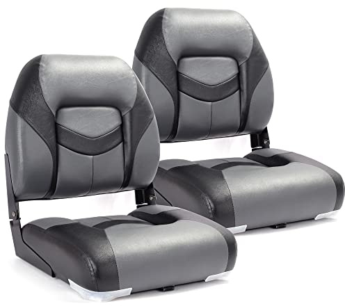 SUNDGORA Premium Marine Low Back Folding Boat Seats 2 Pack, Waterproof Fishing Boat Captain Chairs, 4 Mounting Screws Included,Charcoal/Black