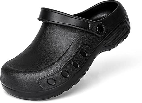Zapatos de chef para hombre, antideslizantes, impermeables, para el cuidado de la salud y el servicio de alimentos, zuecos de trabajo para cocina, restaurante, hospital, Black, 46 EU