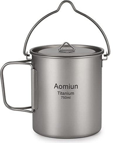 HUIOP titanium pot, Ultralight 750ml Titanium Pot Portable Titanium Water Mug Cup with Lid and Foldable Handle Outdoor Camping Cooking Picnic