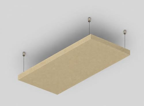 Panneau acoustique ignifugé R ROSTAGNO 50x100x4 cm Marquage CE, finition en tissu. - Positionnement de suspension au plafond avec câbles réglables (SAND)