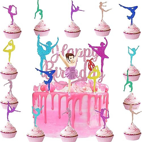 Doyomtoy Tortenaufleger Ballerina 18 Stück Rosa Glitzer Ballerina Geburtstagstorte Topper Ballettkuchen Dekoration Baby Mädchen Geburtstagsfeierzubehör