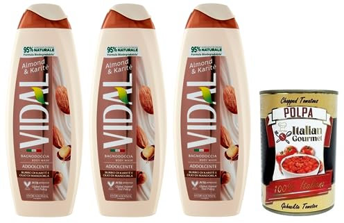 3x Vidal Almond & Karitè Bagnodoccia Duschgel mit Sheabutter und Mandelöl,500ml + Italian Gourmet Polpa di Pomodoro 400g Dose