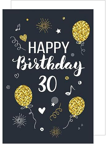 Edition Seidel Premium XXL Maxi Glückwunschkarte zum 30. Geburtstag mit Umschlag Format DIN A4. Geburtstagskarte Grußkarte Karte Billet Happy Birthday Mann Frau goldene Luftballons (A4-GZ346-30)
