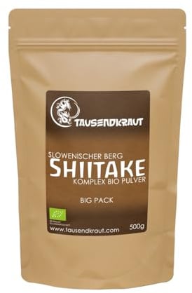 Bio Vitalpilz Pulver - Reishi - Hericium - Cordyceps - Shiitake - EU Herstellung - Premium Qualität von Tausendkraut - 200g bis 500g (500 g (1er Pack), Shiitake 500g)