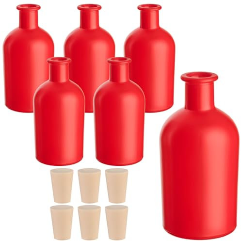 gouveo AFR250RPEK - Lot de 6 bouteilles en verre - 250 ml - Avec bouchon - Bouteille ronde à remplir - Pour liqueur, huile, vinaigre