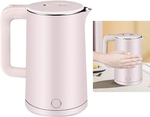 ZORZA Théière à Chauffage Rapide,Bouilloire électrique de 2,3 L, Double Couche en Acier Inoxydable,Anti-éclatement, Mise Hors Tension Automatique Protections de sécurité,Rose
