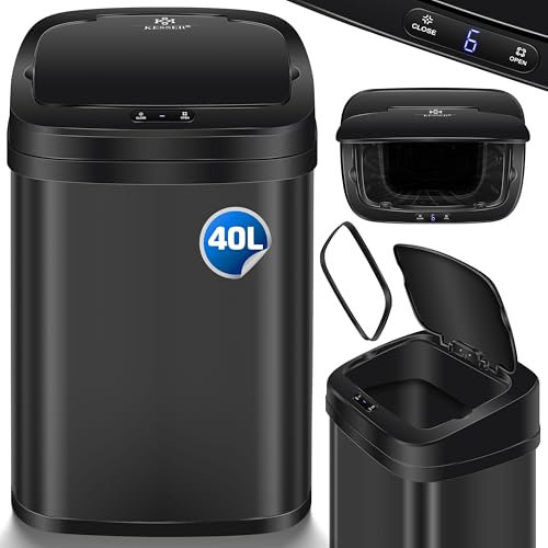 KESSER® Sensor Mülleimer Küche 40 L | Automatik mit Bewegungssensor Abfalleimer & Soft-Close-Deckel | Müllbehälter mit Touch-Bedienfeld & Sensor | LCD-Display | Edelstahl | inkl Müllsackhalter Schwarz
