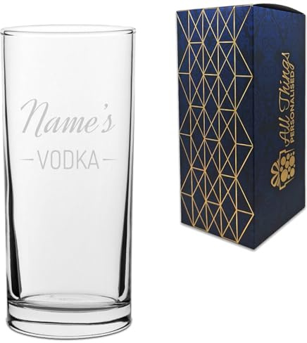 Wodka Hiball Tumbler Glas mit Gravur Name's Vodka Design, personalisierbar mit jedem Namen für jeden Anlass, Geschenkbox inklusive, Lasergravur
