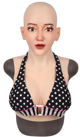 Oppaionaho Crossdresser-Brustformen E-Cup mit vollem Kopf, Gesichtsschönheit, weibliche Maske, Drag Queen, Cosplay (#04,Silicone Filler)