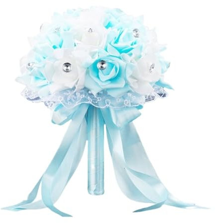 Fasksh Bouquet da sposa in PE rosa bianco strass bouquet per sposa damigella d'onore tenere fiori matrimonio forniture per nozze (colore: azzurro)