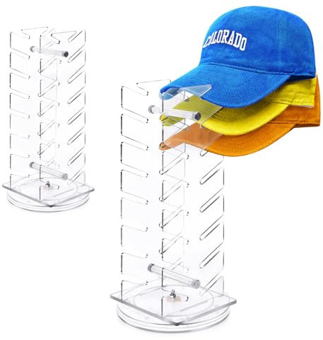 MOSISO Hut Organizer Hutständer für Baseballkappen, Acryl Hut Holder für 16 Baseballkappen, Drehbar Mützen Organisator und Anzeige Hut Racks Lagerung für Bedroom, Closet, Kommode, Büro, Clear