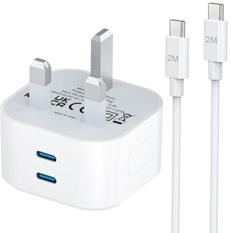 For iPhone 16/15 Charger Plug,iPad USBC Fast Charger Plug and Cable with 2M USB C to C Cable UK Wall PD Adapter for Apple 16/15 Plus/15 Pro/15 Pro Max, iPad Pro/Air/Mini Type C Series Cable and Plug