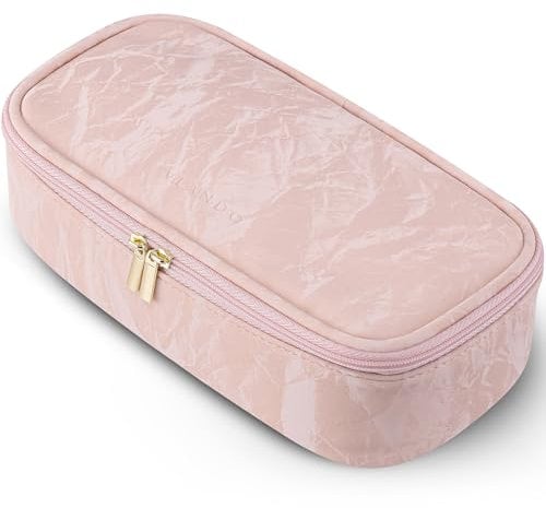 Vlando Reise Kosmetiktasche Klein, Make Up Tasche Damen, Tragbare Makeup Bag Organizer, Multifunktionale Schminktasche Damen aus wasserdichte Leder
