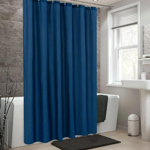AEKDCL Rideau Douche Anti Moisissure en PEVA 165x220cm/65x87in(WxH) Bleu foncé Rideau de Douche Tissu Polyester Imperméable Lavable en Machine pour Baigoire Angle Salle de Bain avec 12 Crochets