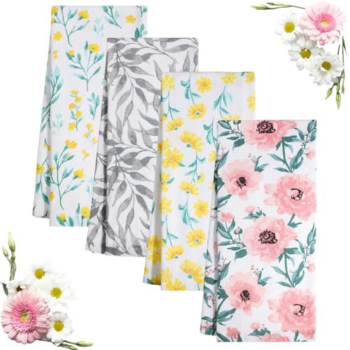 Jogoico Lot de 4 Torchons de Cuisine Torchons Floral 100% Coton Torchons de Vaisselle 40 x 70 cm Serviettes de Cuisine Super Absorbant Torchons Cuisine Multi-usages Torchons Vaisselle - 4 Thèmes