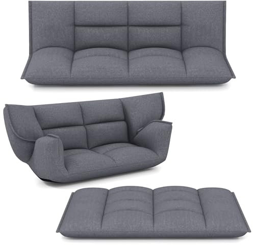 COSTWAY Floor Sofa Bed, Convertible Lazy Sofa Chair with 5-Postion Adjustable Backrest and Armrests, Padded Reading Gaming Lounge Sleeper Recliner Floor Chair Seat for Living Room Bedroom Office, Grey