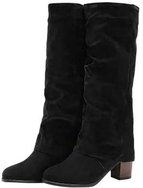 Generico Stivali Gamba Larga 50 Cm Stivali Donna Stivali al polpaccio medio da donna Stivali invernali natalizia per donna con tacco largo al polpaccio Scarpe da Dottor Donna Platform (Black, 39)