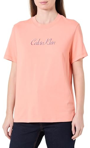 Calvin Klein Damen T-Shirt Kurzarm Classic Logo Tee aus Baumwolle, Rosa (Powder Orange), L