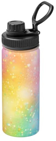 Rainbow Glitter Water Bottles for Boys Kids Women Men, Sports Water Bottle Insulated Stainless Steel Thermal Leakproof Water Bottle for Gym Outdoor Work