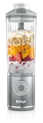 Ninja Blast Max mixeur portable, 570 ml, rechargeable, tasse et couvercle étanche, 3 fonctions de mixage, fait des smoothies, des boissons protéinées et des granités, Argent BC251EUSL