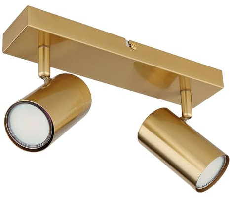 GLOBO Deckenstrahler Deckenleuchte 2 flammig beweglich Spotleuchte goldfarben, Spots verstellbar, skandinavisch Metall, 2x GU10 Fassungen, HxLxB 12x26x6cm