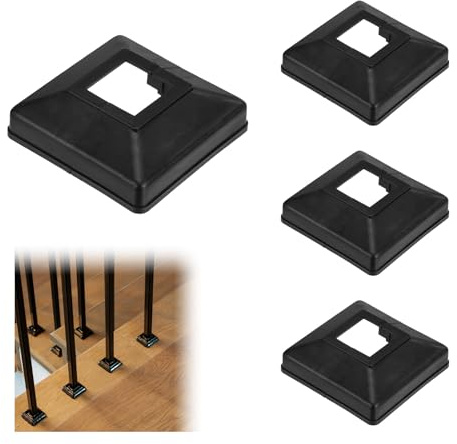 M METERXITY 4 Stück Pfostensockelabdeckung für 1,18x 1,18 PVC Pfostenschürze, geteilter Typ für Innen/Außen Eisen Geländer/Holzpfosten/Treppen/Terrassen/Veranda Säulenverkleidung [Schwarz]
