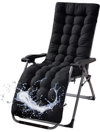 Generisch Liegestuhl Auflage, Dicke Deckchair Auflagen, Hochlehner Auflage Mit Krawatte Für Deckchair Innen Außen(Schwarz)