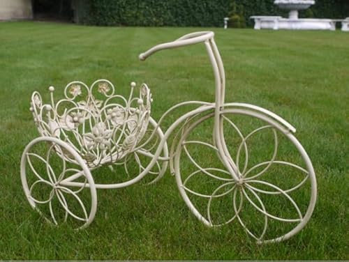 My Square Mile Decorative Tricycle Garden Planter Pot, Vintage Metal, Cream 50cm