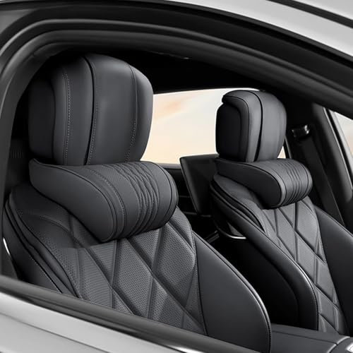 Treesiche Auto Nackenkissen für Kopfstütze, Auto Kopfstütze Kissen zum Fahren mit verstellbarem Riemen, 2 Stück, Schwarz