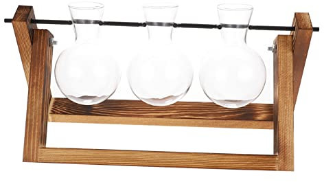 CIMAXIC Glasvase Mit Drehständer Für Hydrokulturpflanzen Blumenzwiebel-Terrarium Mit Holzfuß Drehbarer Halter Für Luft Und Wasserpflanzen Retro-blumenvase Für Innenraumdekoration