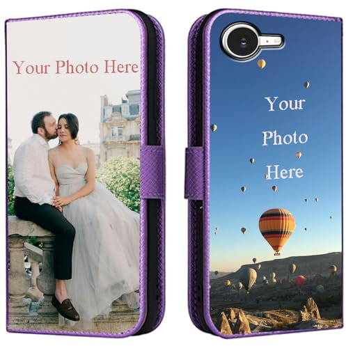FortiCase Personalised Phone Case for iPhone SE 2020,PU Leather Flip Cover,with Card Slots,Holder Cases,Design Your Own Photo Image,Text Personalised Case - Purple-LN4
