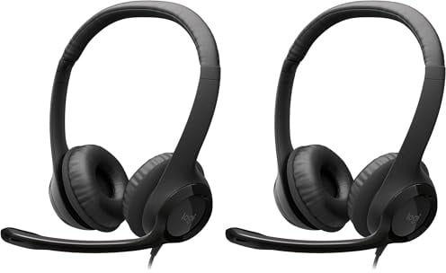 Logitech H390 Casque Filaire pour PC/Ordinateur Portable, Casque Stéréo avec Microphone Antibruit, USB-A, Commandes en Ligne, Compatible avec Chromebook - Noir (Lot de 2)