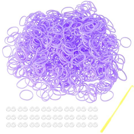 sourcing map 600 Pcs Loom Rubber Bands Kit with 25 Pcs S-Clips 1-Hook Rubber Bands Refill Bracelet Making Kits for Weaving DIY Handcrafts Gift, Light Purple