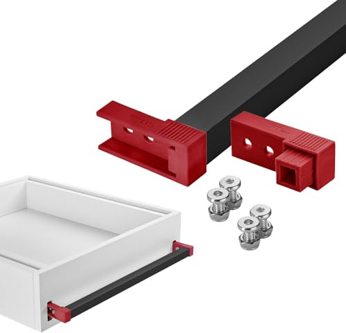 SOTECH VarioSlide Pat. Einhandverriegelung 900 mm für Schubladen mit Front | Schwarz eloxiert mit rotem Adapter für VarioSlide Schwerlastauszüge KV2-100-H53-Lxxx-EH & KV2-200-H76-Lxxx-EH