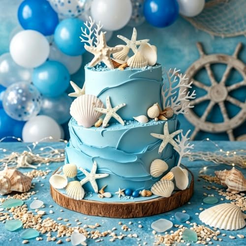 Shells Cake Decor Under the Sea Ocean Birthday Cake Decorations | Sea Ocean Party Favor Supplies for Ocean Theme Birthday Party