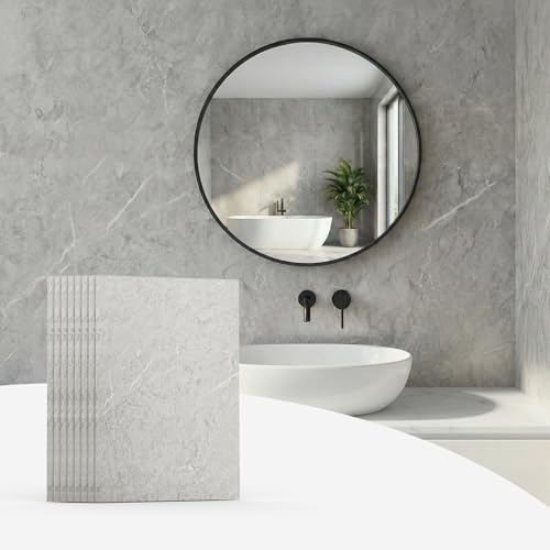 LarWorks Grauer Marmor SPC Badezimmer-Wandpaneele – 8-teiliges ineinandergreifendes Set, wasserdichte Stein-Kunststoff-Verbundfliesen für Duschen, Badewannen und Wohnmobile (deckt 15,5 m² ab)