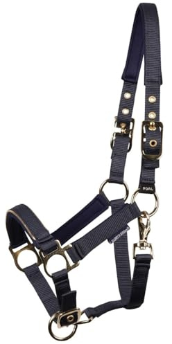 JA Horse JA4005 Fohlenhalfter Pepper, Navy Gold, Fohlen | Fohlen-Kopfstück, Verstellbares Halfter mit Neoprenpolsterung an Genick und Nase