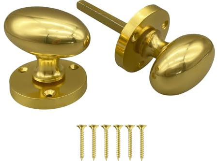 SISI UK Paire de boutons de porte ovales en laiton massif de 65 mm de style victorien à mortaiser pour portes intérieures et extérieures
