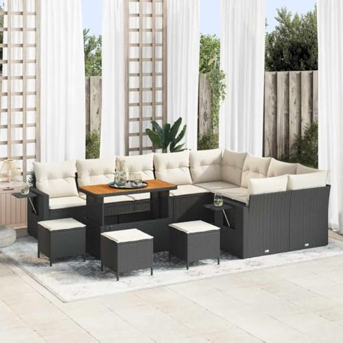 Mandloder Gartensofa-Set 13-teilig Schwarz Poly-Rattan, modular, UV-beständig, mit verstellbarem Tisch, für Terrasse, Balkon, 12 Personen, langlebig