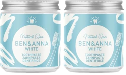 BEN & ANNA WHITE - Fluoridfreie natürliche Zahnpasta im Glas - Aktivkohle Whitening, Vegan, Natürlicher Minz Geschmack - Zahnpasta in der Dose, Weiße Zähne - 2er Pack