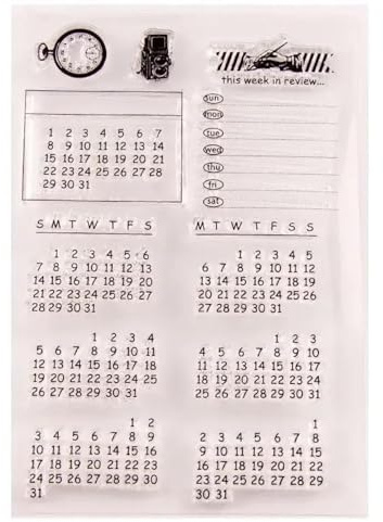 1 x 15 cm Kalender, Zeit, Woche, Tag, Jahr, Uhr, transparenter Silikonstempel, Stempel zum Basteln