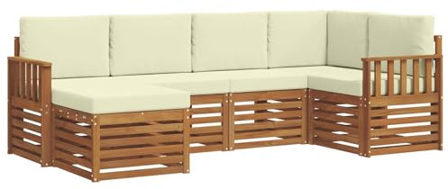 vidaXL Sofagarnituren 6 pcs Natur und Creme Massivholz Akazie, Gartenlounge, modernes Outdoor-Sofa, strapazierfähige Möbel, Terassenkomfort-Set