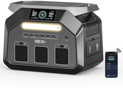 IEE P1800 Estación de Energía Portátil, 1024Wh LiFePO4, 1800W CA (3600W pico), APP, USV 8ms. Ideal para camping, caravanas y hogar