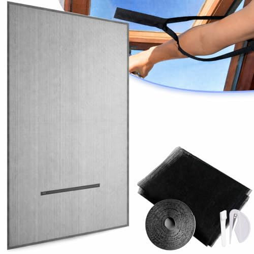 GLODI GOODS® Fliegengitter für Fenster & Dachfenster mit horizontalem Reißverschluss – 180 x 150 cm – Universal Insektenschutzgitter – Mückengitter inkl. Klettband und Cuttermesser