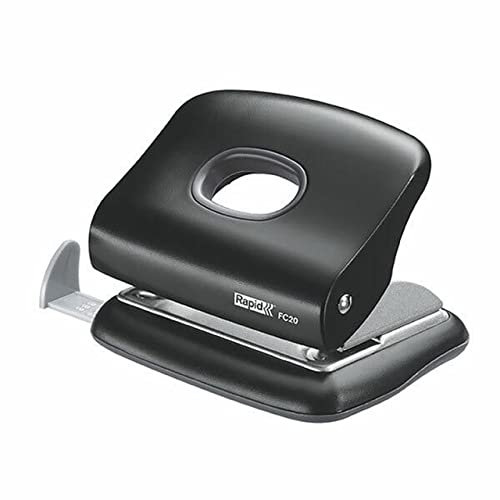 Rapid 23256400 Kleiner Locher (20 Blatt, Anschlagschiene mit Formatvorgaben, Metall, FC20) schwarz