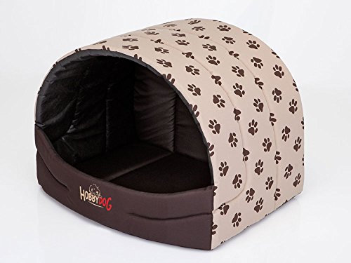 DOGGY Hobbydog R1 Busbwl2 Hundehütte Souffleur, Größe 1, 45x33 cm, S, Beige mit Pfötchen