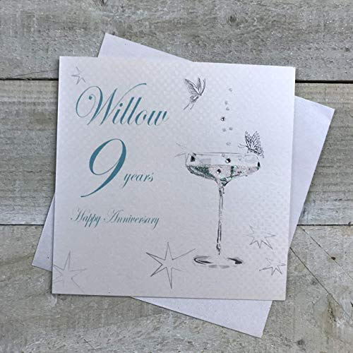 WHITE COTTON CARDS Glückwunschkarte zum Hochzeitstag, handgefertigt, 9 Jahre, Weide, Weiß